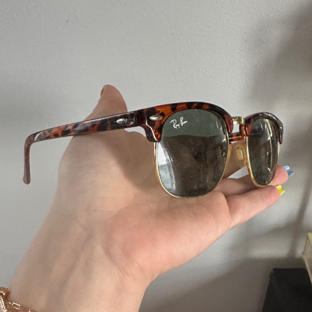 Ray-Ban Tortoiseshell and Gold Frame Sunglasses with Green Lenses